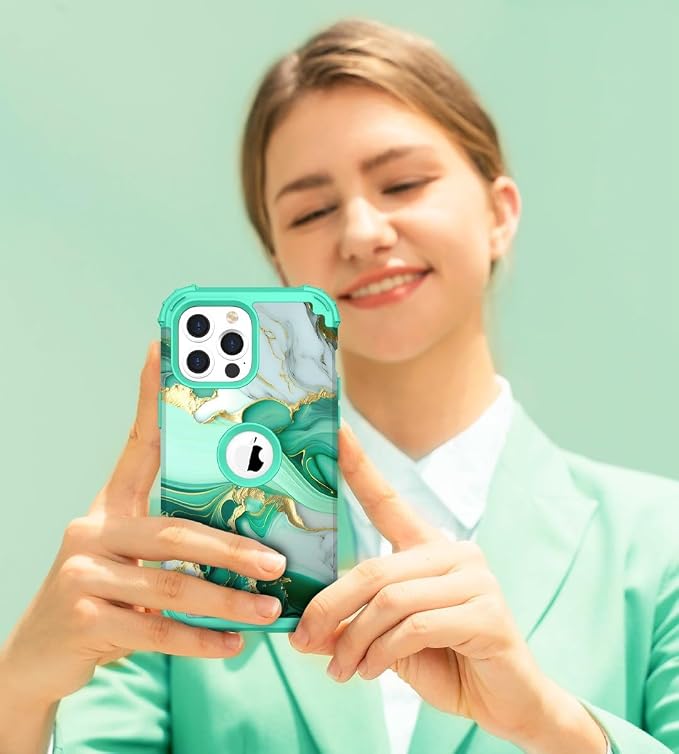 Hocase for iPhone 13 Pro Max Case, Heavy Duty Shockproof Protection Soft Silicone Rubber Bumper+Hard Plastic Hybrid Protective Case for iPhone 13 Pro Max (6.7") 2021 - Mint Green