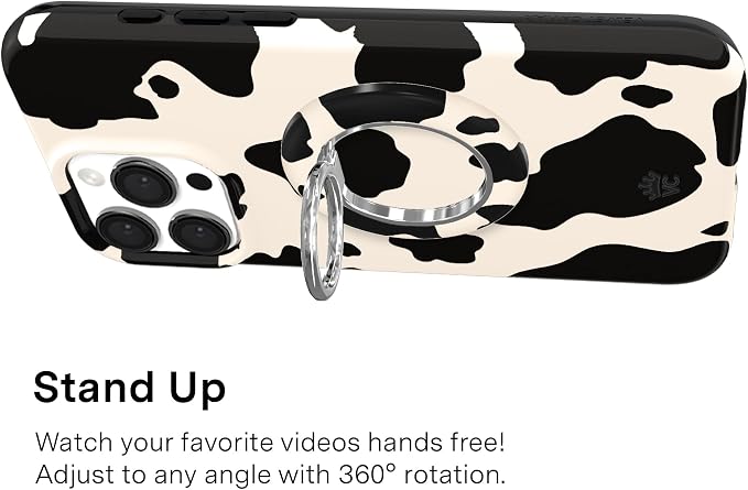 VELVET CAVIAR Compatible with MagSafe Phone Grip 2.0 | Cute Magnetic Ring Holder | Finger Loop Kickstand | Pop On Accessory for iPhone 17, 16, 15, 14, 13, 12 | Cow Print
