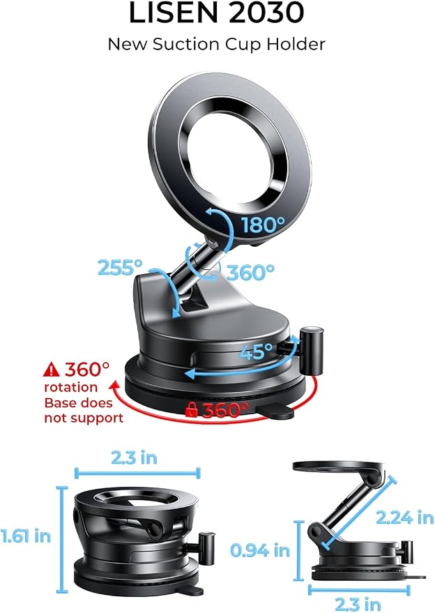LISEN for Magsafe Car Mount, Phone Holders for Your Car, Magnetic Car Accessories for Women Men Truck Jeep BMW, Vacuum Gifts for Mother Day for iPhone 17 Pro Max 16 15 14 13 12, Samsung S26, Black