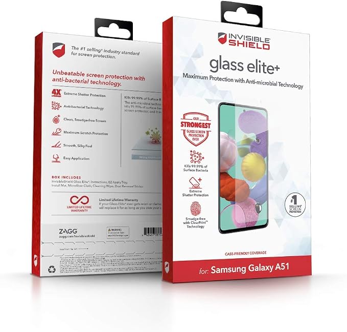 ZAGG InvisibleShield Glass Elite Plus - Screen Protector - Made Samsung Galaxy A51 - Case Friendly - Impact & Scratch Protection