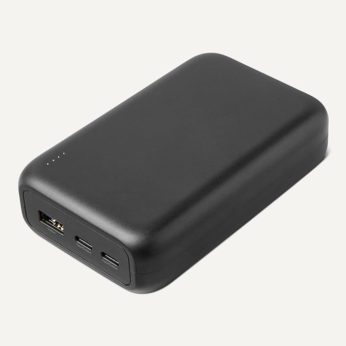 Amazon Basics High-Capacity Portable Charger Power Bank with 3-Port Output, 20,000 mAh, Black