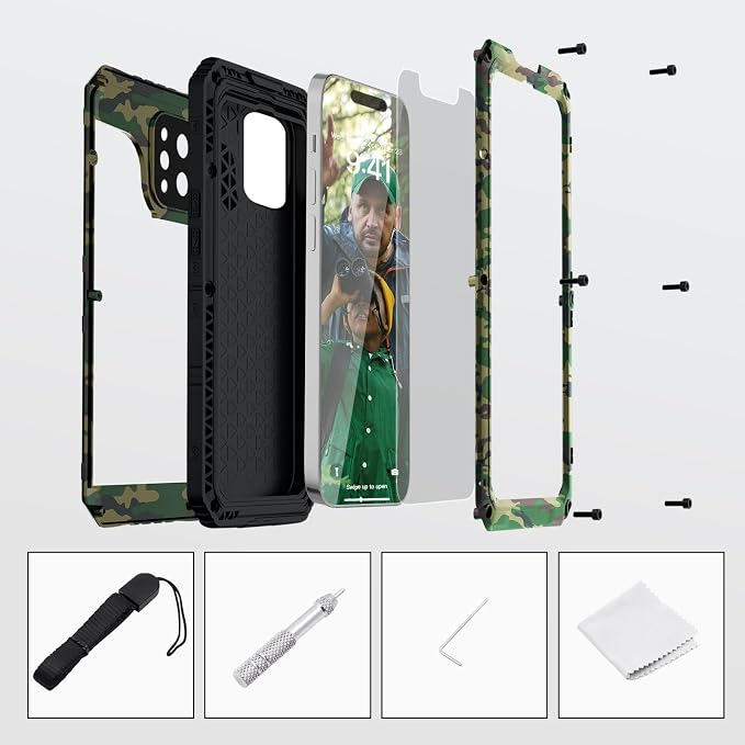 Mitywah Waterproof Case for iPhone 14 Pro, Heavy Duty Shockproof Case with Built-in Screen Protector, Full Body Underwater Protective Metal Case 6.1 inch, Camouflage
