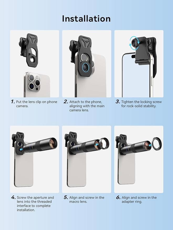 MIAO LAB 10X Telephoto Lens & 200mm Macro Lens, 2-in-1 Aluminum Phone Camera Lens Kit with Universal Clip. Phone Lens Attachment Fit for iPhone 17/16/15/14, Samsung, Android Phone and Most Smartphone