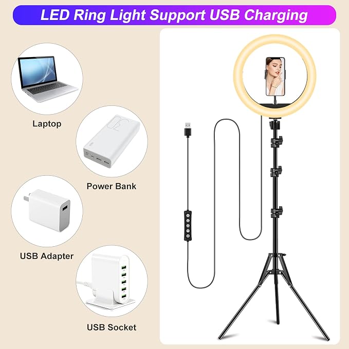 STALLY 12.3" Ring Light with Stand 75" Tall and 2 Phone Holder, Ring Light Tripod for iPhone with 3 CCT Mode & 29 Color Modes, Remote Shutter, Desk Tripod, Great for Live Stream/Makeup/YouTube/TikTok
