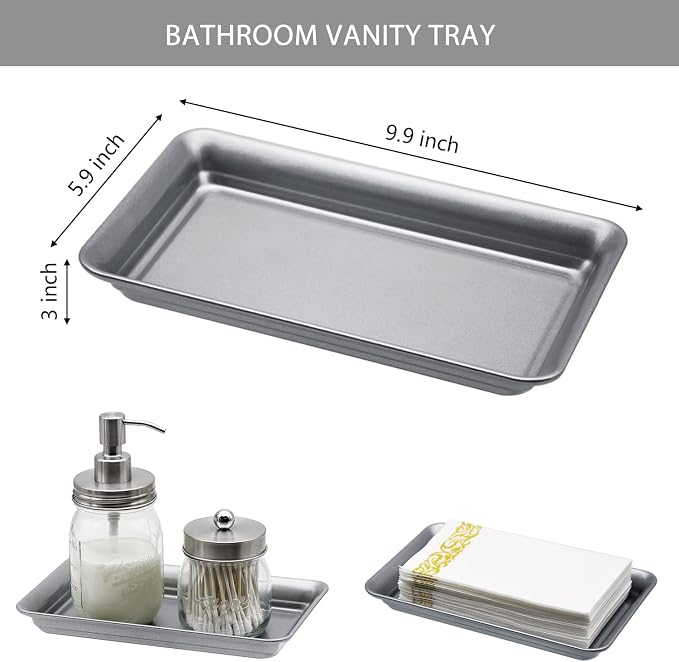 SheeChung 8PCS Bathroom Accessories Set Complete - Soap Dispenser, Mason Jar Toothbrush Holder, 2pcs Qtip Holders, Flower Vase, Soap Holder, Vanity Tray, Toilet Paper Storage-Brushed Nickel