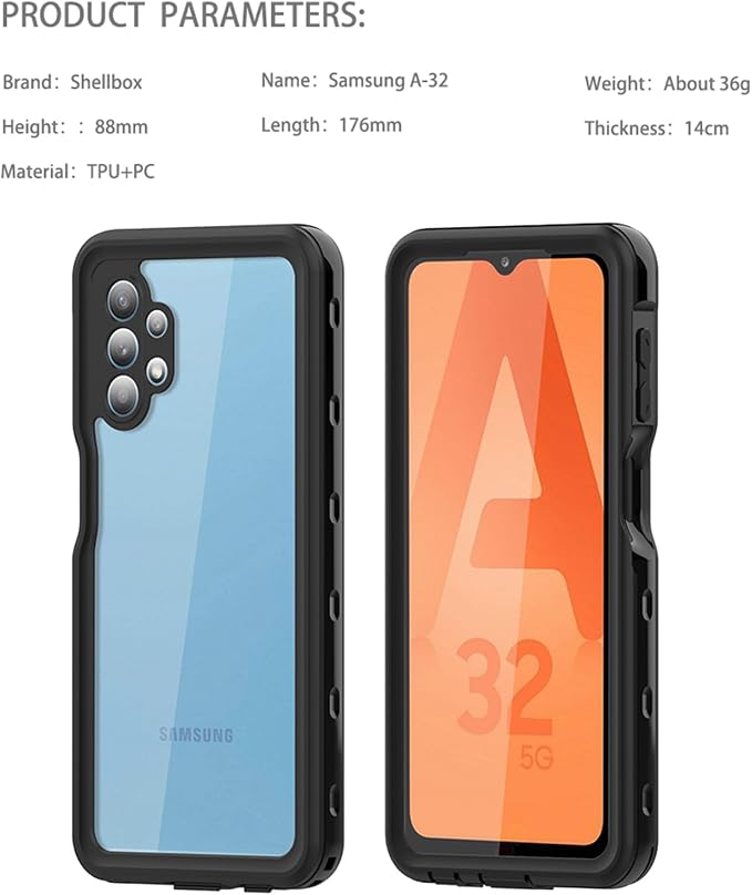 Hualele Galaxy A32 5G Case Waterproof, Built in Lens & Screen Protector Rugged Full Body Heavy Duty Protective Shockproof IP68 Underwater Case for Samsung Galaxy A32 5G Black