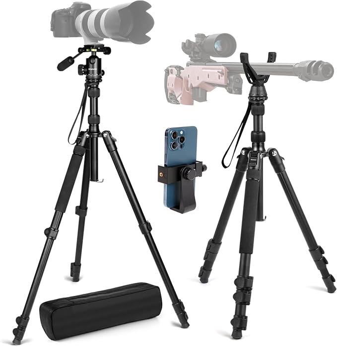 68" Ball Head Camera Tripod & Monopods, 360° Smooth Rotation V-Yoke Rifle Shooting Tripod & Hunting Stick, Heavy Duty Tripod for Camera and Outdoor Hunting with 16.5" Min Size and Carry Bag