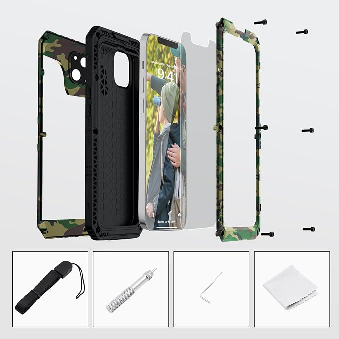 Mitywah Waterproof Case for iPhone 14 Plus, Heavy Duty Shockproof Case with Built-in Screen Protector, Full Body Underwater Protective Metal Case 6.7 inch, Camouflage