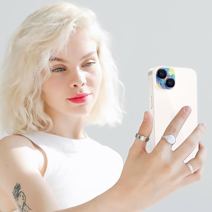 Compatible with iPhone 14 and iPhone 14 Plus Camera Lens Protector, Anti-Scratch Tempered Glass Camera Screen Protector Shockproof Full Protective Camera Cover Case Friendly Lens Cover-Colorful