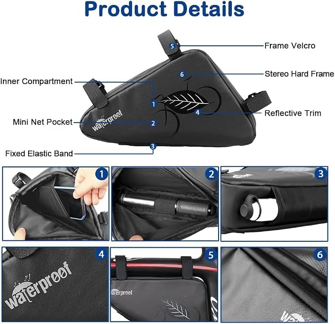 NDakter Bike Triangle Frame Bag & Bicycle Repair Kit, 2L Waterproof Storage Pouch with 16-in-1 Multi-tool, Portable Bike Tool Set for Flat Tire Repair, Cycling Accessories for Mountain Road Bike, MTB
