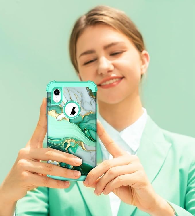 Hocase for iPhone XR Case, Heavy Duty Shockproof Protection Soft Silicone Rubber+Hard Plastic Bumper Hybrid Dual Layer Protective Case for iPhone XR (6.1-inch Display) 2018 - Mint Green