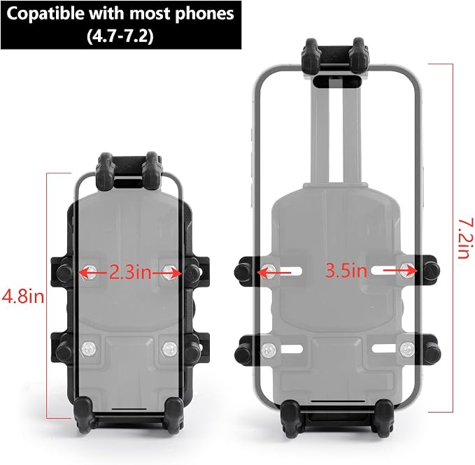 Universal Phone Mount Holder for Boat Motorcycle, with Vibration Dampener, Sun Shade, Aluminum Square Base & Medium Arm - Sunproof & Rainproof, Fits 4.7-7.2'' Smartphones