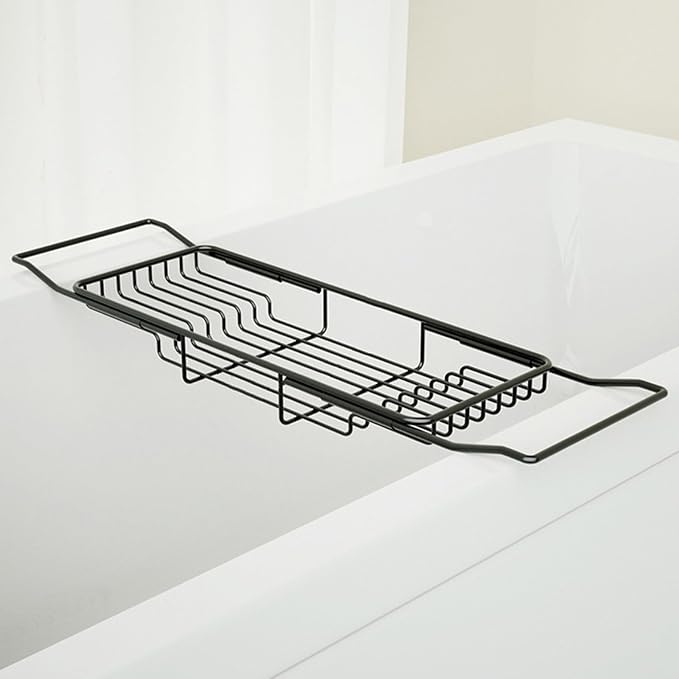 Stainless Steel Bathtub Caddy Tray, Expandable Bath Tub Tray Table, Adjustable Bathroom Tray, Bath Organizer Tub Shelf,Black,26.8~35.4in