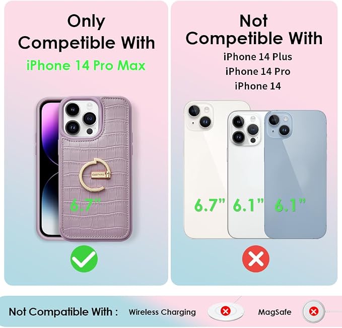 CUSTYPE for iPhone 14 Pro Max case Wallet with Card Holder, 180° Rotation Ring Holder Stand Card Slots Case,Leather Double Snap Cover with Wallet for Women and Girls 6.7 "-Purple