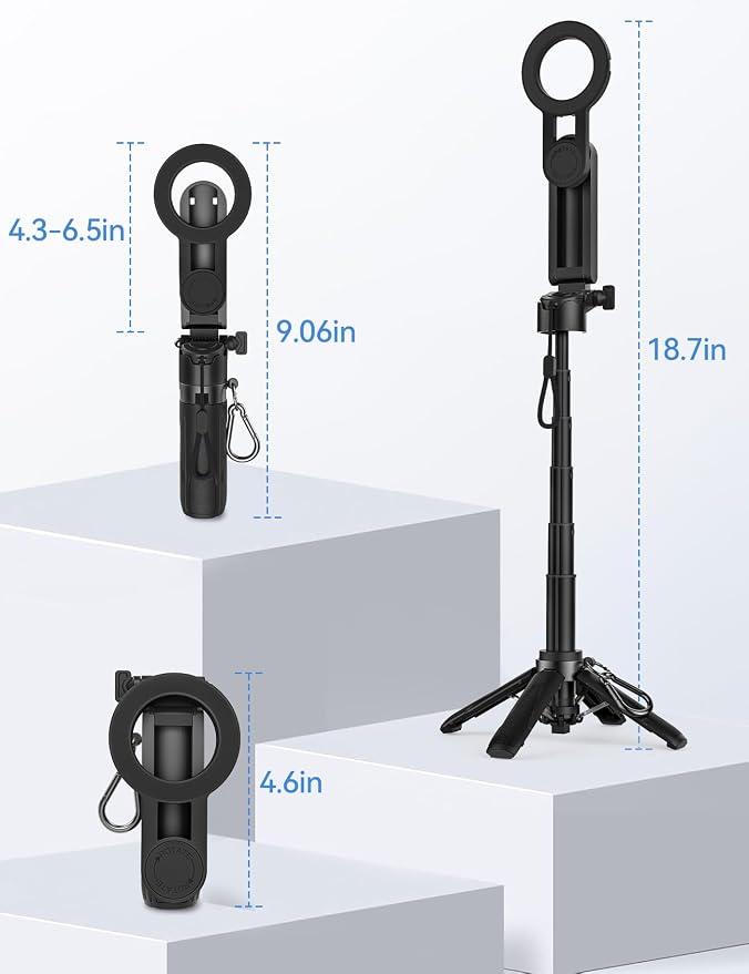 Takerers for Magsafe Tripod for iPhone【Pocket Size】 4-in-1 Portable Magnetic Selfie Stick for iPhone Stand for Video Recording Travel Magnetic Phone Tripod with Remote 【Upgraded 4 Legs】
