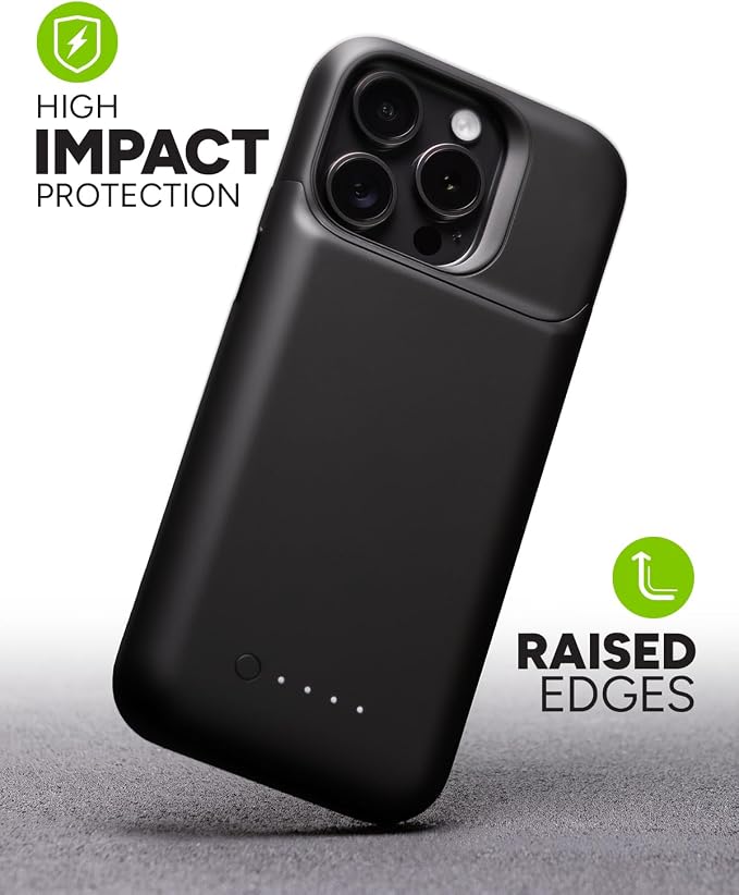 Mophie Juice Pack iPhone 15 Pro Battery Case - Legendary Power & Protection - Up to 50% Extra Battery, 6ft Drop Safety, Eco-Friendly Design, Black