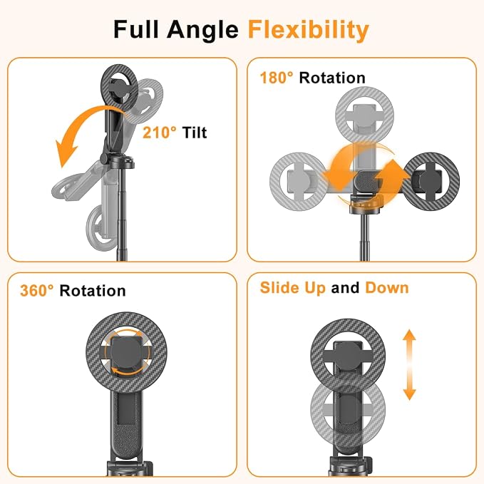 Upgrated 5-in-1 Magnetic Selfie Stick with Remote for Cell Phone 360° Rotation.Can Transforms into Mini Tripod/Camera Grip/Handheld Stabilizer/Phone Stand.Extend to 25 inches