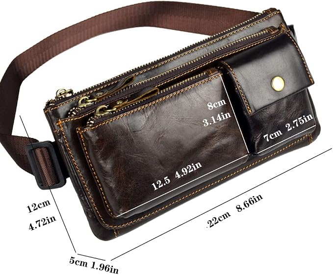 KPYWZER Vintage Leather Waist Bag Fanny Pack for Men Women Hip Bum Bag Belt Slim Cell Phone Purse Wallet Retro Crossbody Sling Pouch Brown