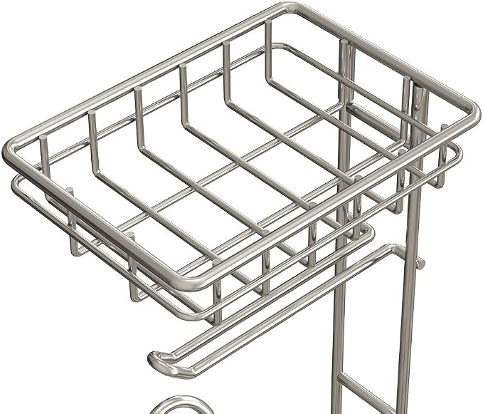 Mega Roll Toilet Paper Holder Stainless Steel Bathroom Tissue Holder Stand TP Dispenser with Phone/Wipe Shelf & Magazine Rack Free Standing-Chrome