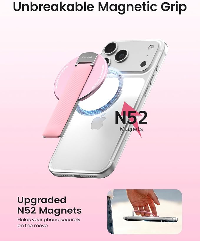 2026 Klearlook for MagSafe Phone Grip with Silicone Finger Strap, Removable Magnetic Phone Ring Holder with Adjustable Kickstand, Finger Phone Ring Grip for iPhone 17/16/15/14/13/12 Series, White