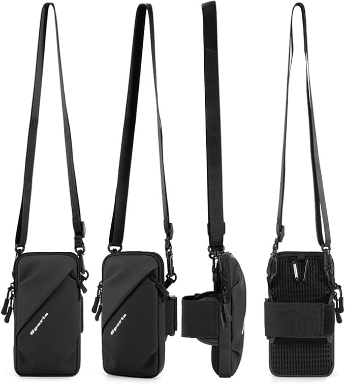 Prime Comfort Phone Holder Arm Band, Small Crossbody Shoulder Holsters Bag with Arm Bands, Fits iPhone and Android, Use for Running, Walking, Hiking & Biking (6.7 Inches, Black)