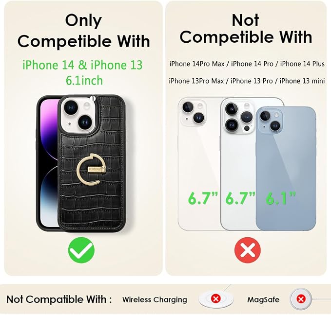 CUSTYPE for iPhone 13/14 Wallet Case with Card Holder,Ring Holder Kickstand Card Slots Case,Leather Protective Case with Wallet for Women and Men for iPhone 13/14 6.1"-Black