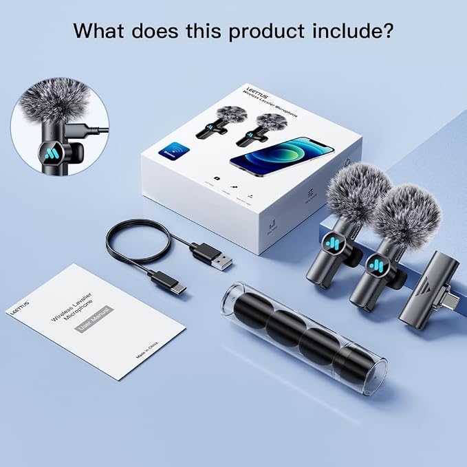 2pcs Lavalier Wireless Microphone for iPhone 15/16/Android Video Recording,Mini Microphone for Game Live Streaming,interviews,YouTube,TikTok,Vlog