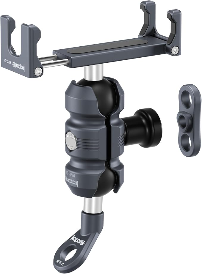 Motorcycle Phone Clip Kit, for 8-10mm Screw/Mirror Install, Anti-Theft Double Socket Arm/25mm Ball Top and Base, Suitable for Width of 2.56-3.74" Phone (KPS-04)