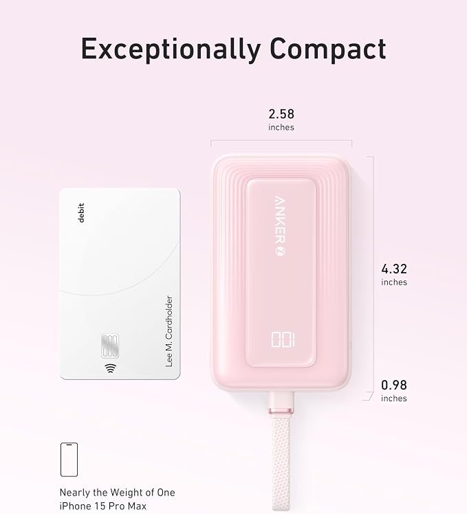 Anker Zolo Power Bank (2025 Upgraded Version), 20,000mAh 30W High-Speed Portable Charger with Built-in USB-C Cable, Battery Pack for iPhone 17/16 / 15 Series, Galaxy, and More
