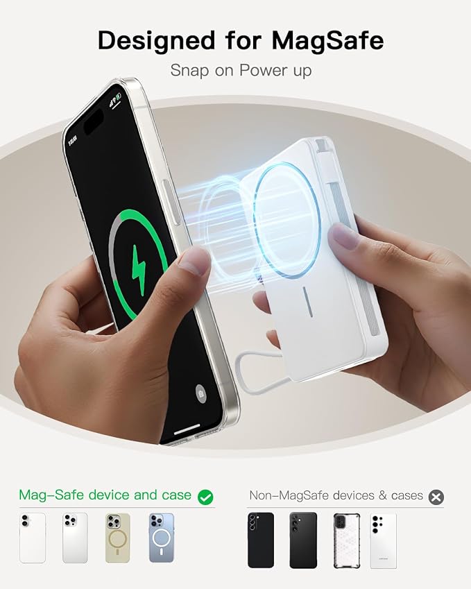 Magnetic Power Bank, 10,000mAh Wireless Portable Charger for Mag-Safe 15W Fast Charging, Battery Pack with USB-C Cable 20W in/Out for iPhone Air/17/16/15/14/13/12/Plus/Pro/Pro Max, AirPods & More