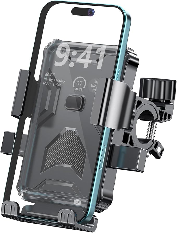 Bike Phone Holder, Handlebar Phone Mount for Bike and Motorcycle, Electric Scooter Mountain Bike, Adjustable Cell Phone Holder,Secure Holder for 4.7-6.8 Inch All Cell Phones