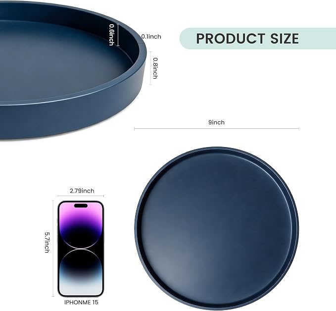 1 Pack 9" Bathroom and Vanity Tray, ABS Bathroom Counter Organizer, Coffee Table Decor for Perfume, Candles, Keys &More. Kitchen Countertop Organizer, Decorative Tray Soap Holder, Blue