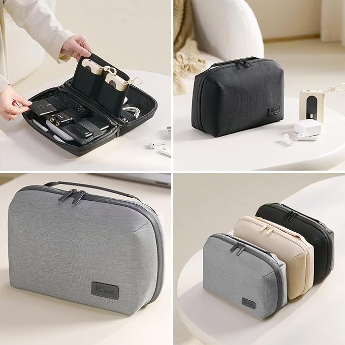 Kaxich Travel Electronics Organizer Pouch, Portable Cable Organizer Case | Waterproof Universal for Adapters Memory Cards, USB Cables (Beige)