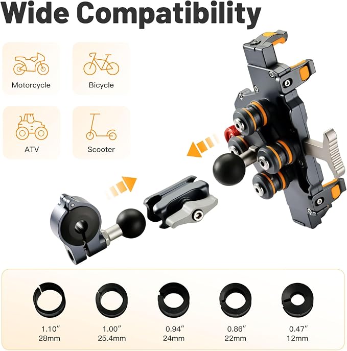 Motorcycle Cell Phone Mount with Vibration Dampener, M lite Anti-Theft MTB Phone Mount for Motorcycle ATV Bike UTV Scooter, ATV Phone Holder Fit 6.1"-7.2" Phone, High-Speed Secure Lock(Plastic )