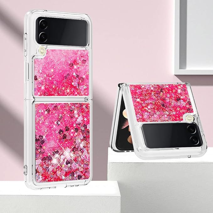Glitter Case Compatible with Samsung Galaxy Z Flip 4, Girls Women Bling Liquid Floating Sparkle Quicksand Shockproof TPU Waterfall Slim Silicone Cover Bumper Compatible with Samsung Galaxy Z Flip 4