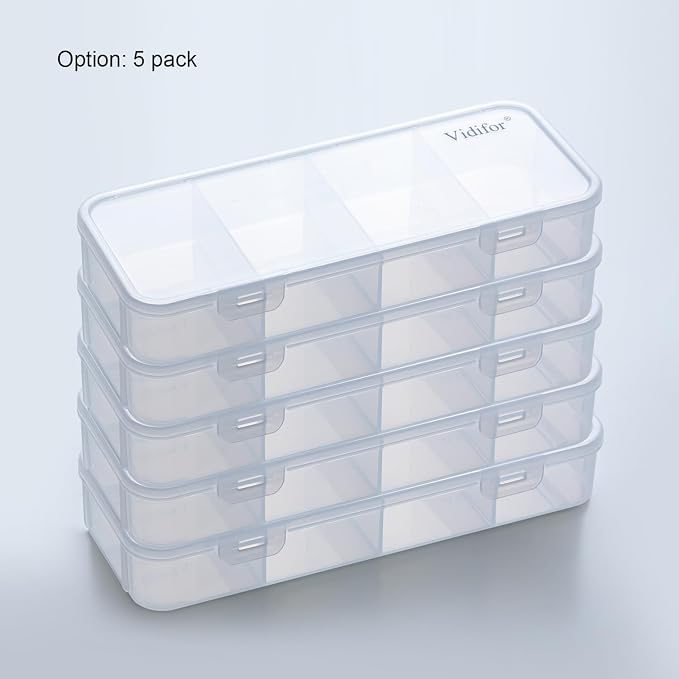 Vidifor 5-Pack Clear Cable Organizer Box with 40 Cable Ties, Portable Cord & Charger Storage for Drawer, Desk, Office & Home (5, Small)