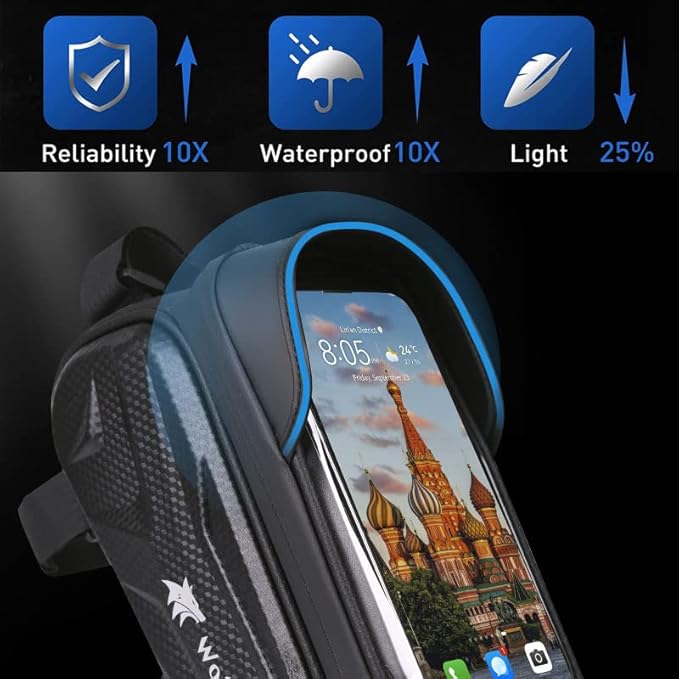 WOLFILIST Bike Bag - Waterproof Bike Frame Bag with Sun-Visor Rain Cover, Bike Phone Holder with TPU Sensitive Touch Screen, Handlebar Bag Bicycle Accessories, Large Capacity Suitable Phone Under 7"
