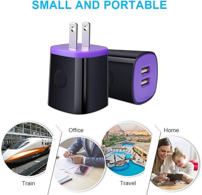 USB Wall Charger, 2Pack Travel Charging Block Dual Port USB Cube Power Adapter Wall Plug Compatible iPhone 17/16/15/14/13/12/11/Pro Max/SE/XS/XR, Samsung Galaxy S24 S23 S22 S21, Pixel 10 Pro (Purple)