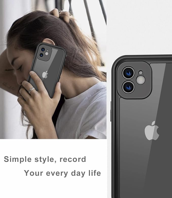 Design for iPhone 12 Mini Waterproof Case, Full Body Shockproof Case with Screen Protector, Dust Proof Phone Case Cover for iPhone 12 Mini 5.4 inch (Black)