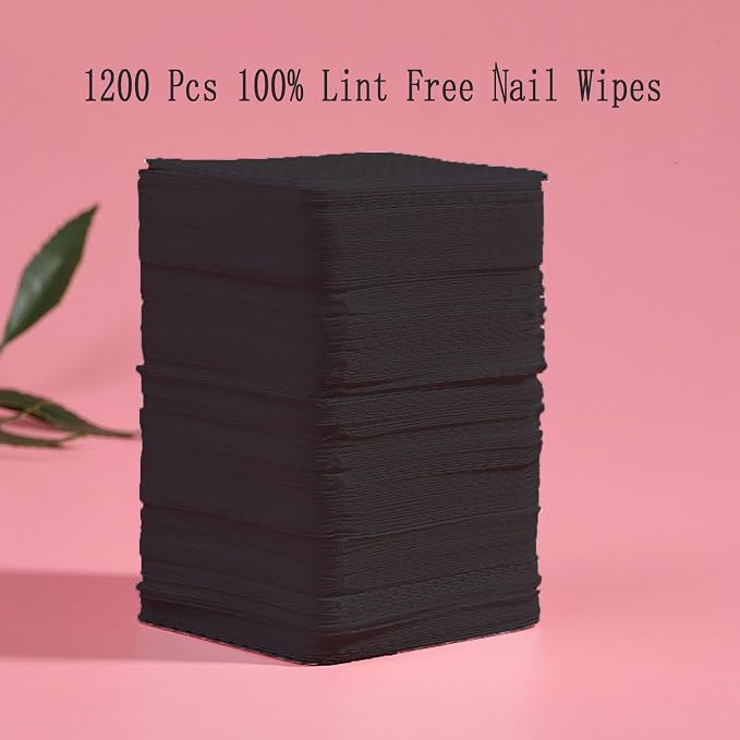 1200PCS Nail Wipes, Lint Free Nail Wipes Lint Free Wipes,Glue Wipes for Eyelash Extension,Soft Gel Nail Polish Remover Pads Wipes Lint Free Cotton Pads Wipes Non-woven Fabric Glue Cleaning Wipe, Black