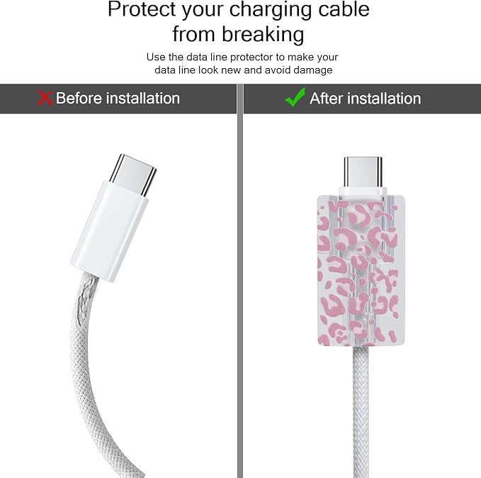 Lovmooful Compatible for iPhone 18W/20W USB-C Charger Cover Clear Lovely Leopard Design Soft Charger Protector Cute Cable Case Saver Protector for Girls Women-Pink Leopard