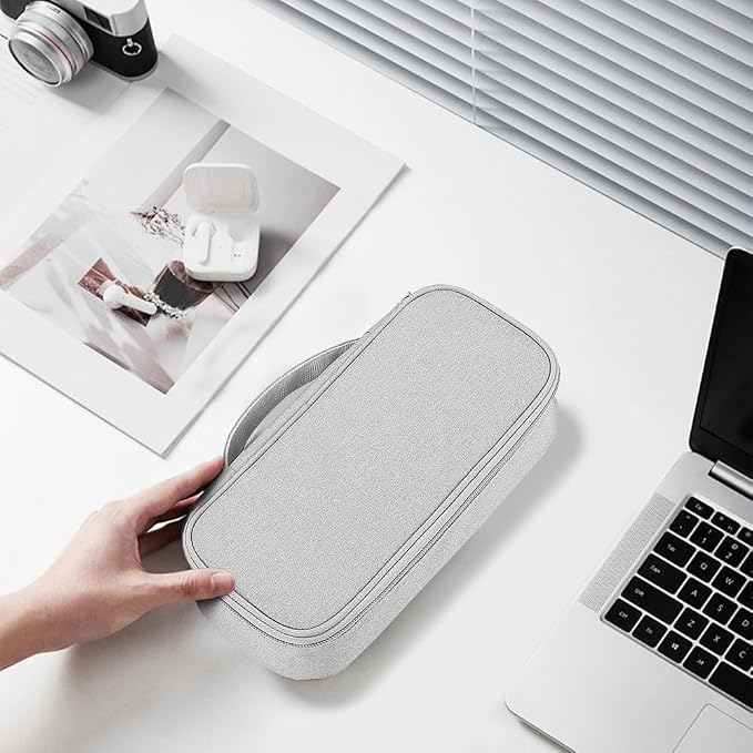 Teskyer Tech Organizer Pouch with Handle, Grey | Water-Resistant Fabric, Adjustable Dividers, Multiple Compartments, Protective Lining, Travel and Office Use