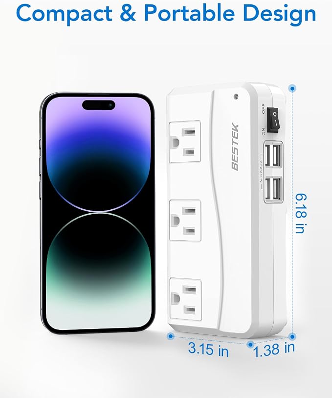 BESTEK Universal Travel Adapter 220V to 110V Voltage Converter with 0-2.4A 4 Port USB Charging and UK/AU/US/EU Worldwide Plug Adapter (White)