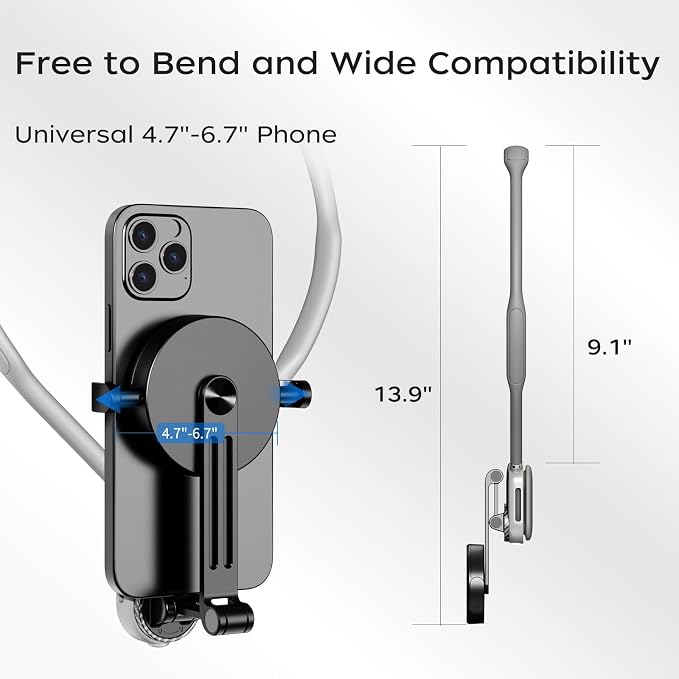 FUNSNAP Magnetic Neck Mount for Phones, POV Phone Holder Hand Free Chest Stand Video Recording Vlog for iPhone 17 16 15 14 13 Android Phones