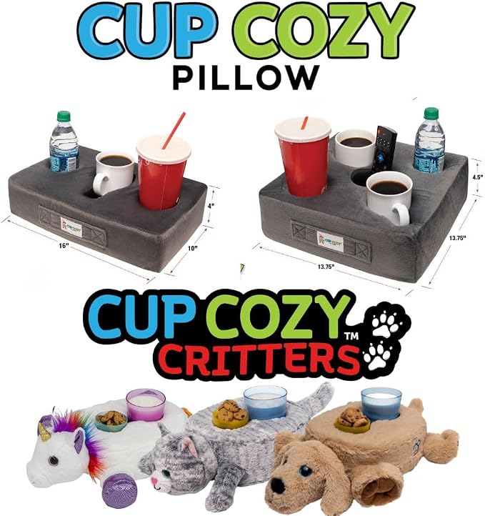 The Original Cup Cozy Pillow-As Seen on TV-The World's Best Couch/Sofa/Bed/Car Cup Holder Pillow and Caddy for Drinks/Snacks/Remotes! (Blue, 5 Hole)