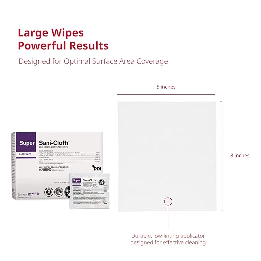 PDI Super Sani-Cloth Germicidal Disposable Wipe, Large, Individual, 5" x 8"