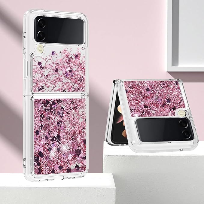 Sparkly Liquid Case Compatible with Samsung Z Flip 4 5G, Bling Floating Flexible Scratch Resistant Rubber Soft Silicone Phone Case Waterfall Transparent Cover Compatible with Samsung Galaxy Z Flip 4