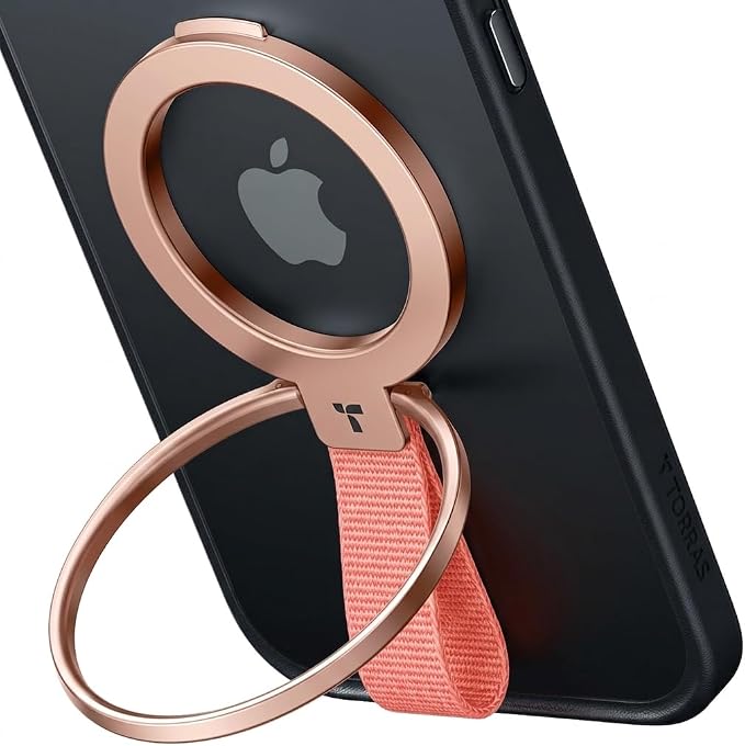 TORRAS 2025 Upgrade (Gen 6.0) Magnetic Phone Grip Holder Kickstand with Braided Strap, Fit for MagSafe Ring Removable, for iPhone 17 16,15, 14, 13 12 Pro/Max Samsung, Google (Rose Gold), Ostand Ring