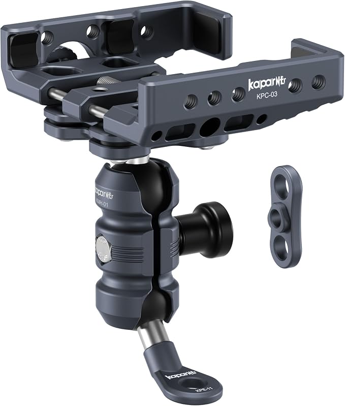 Shock-Absorbing Phone Clip Kit, for 8-10mm Screw/Mirror Install, Anti-Theft Double Socket Arm and 25mm Ball Top and Base, Suitable for Width of 2.56-3.74" Smartphone (KPS-17)