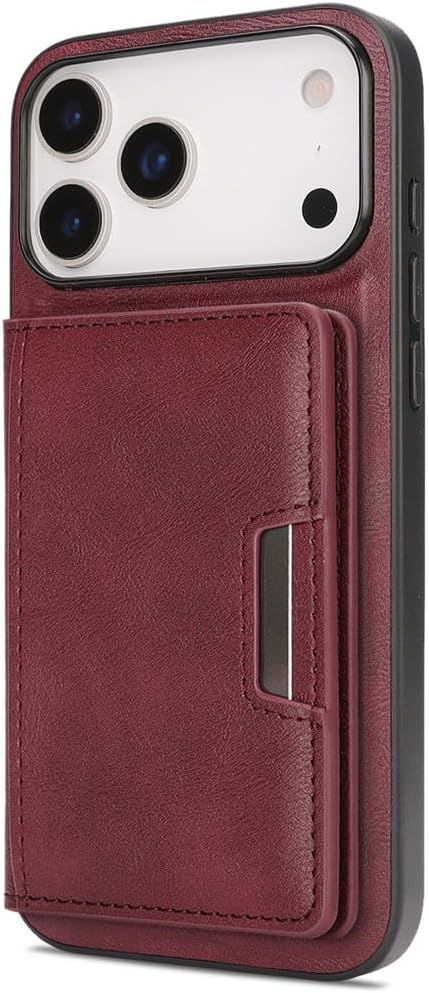 Flip Case for iPhone 17 Pro Max/17 Pro/17 Air/17,Heavy Duty Protection Magnetic Suction Detachable Card Holder Phone Case Folio Stand Wireless Charging Cover (17 Pro,Red)